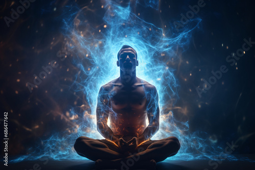 A person surrounded by flowing energy while meditating