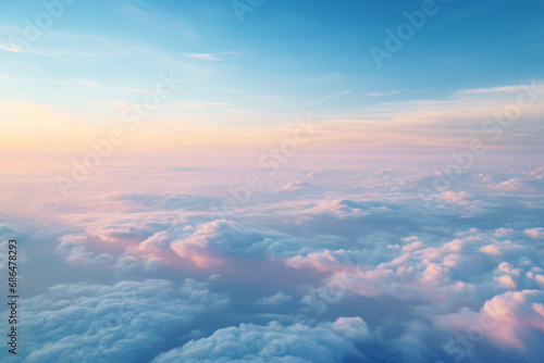 An aerial view photo about sea of clouds,bird-eye view shot, blue hours , playful ...