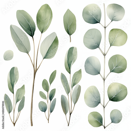 Watercolor eucalyptus clipart 