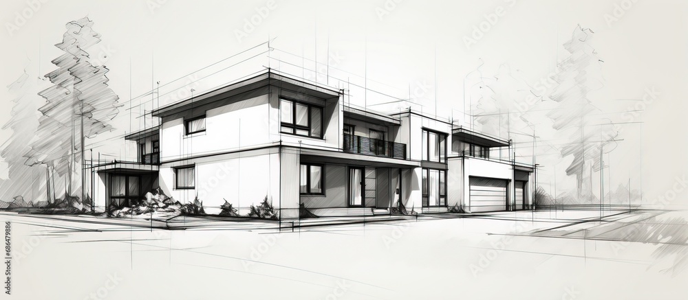 illustration of a sketch for building a home