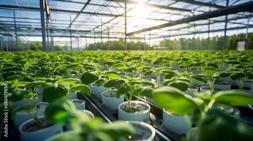 Fresh organic plant growth in modern greenhouse technology 