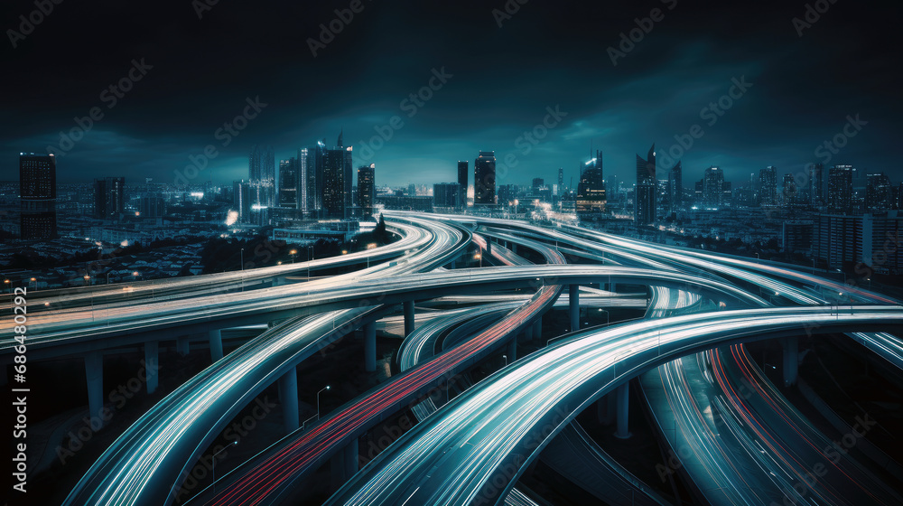 a freeway filled with lots of traffic at night