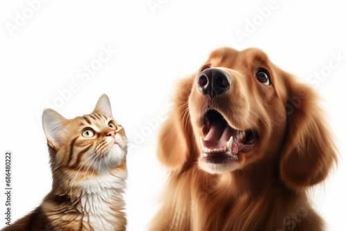Feline Canine Encounter. Cat and Dog's Playful Face-to-Face