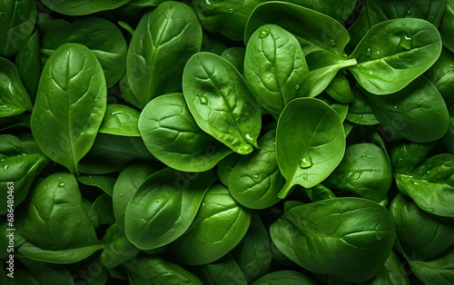 Fresh green baby spinach leaves natural background photo