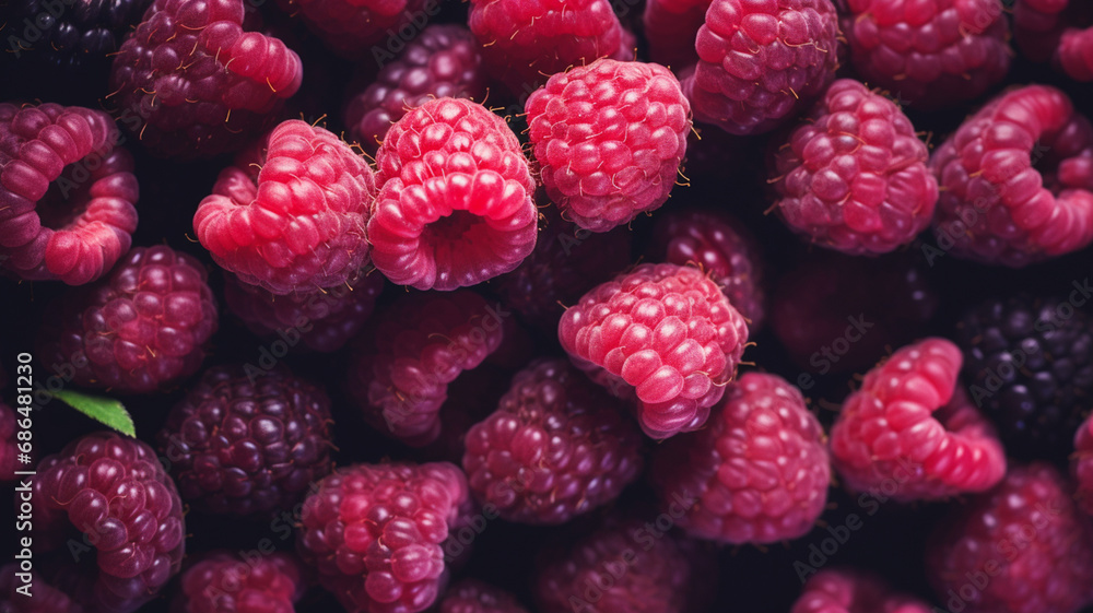 Organic raspberries and blackberries overhead view Organic raspberries and blackberries overhead view