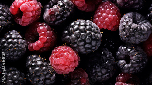 Frozen mixed heirloom raspberries and blackberries photo