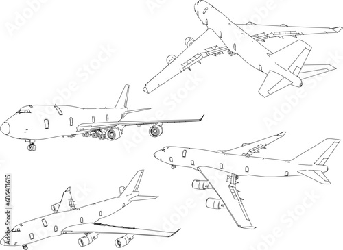 Vector sketch illustration of commercial airplane design with many passengers