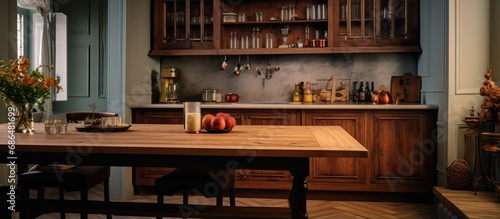 Classical style table room with kitchen and bar rack © Lasvu