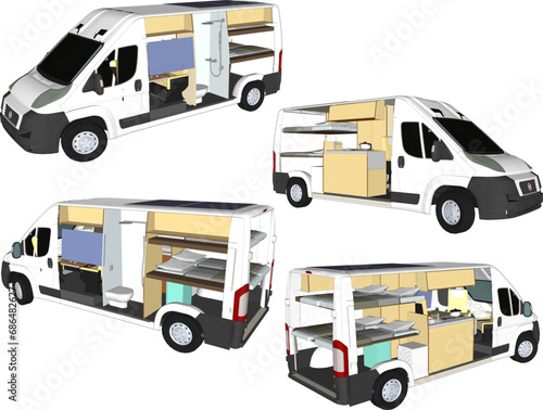 Vector sketch illustration of campervan vehicle design for traveling