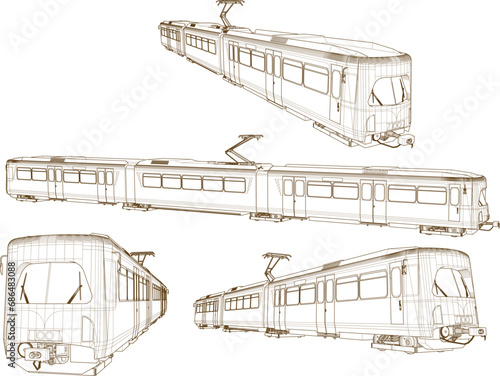 Vector sketch illustration of inner city locomotive tram design