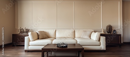 Exclusive sitting room with cream leather couch