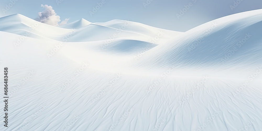 Snowy splendor. Breathtaking winter landscape in majestic mountains. Alpine elegance. Crisp white wilderness with blue sky and snow covered peaks