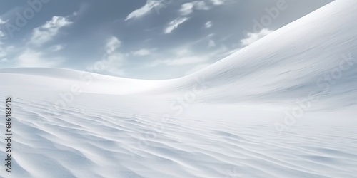 Snowy splendor. Breathtaking winter landscape in majestic mountains. Alpine elegance. Crisp white wilderness with blue sky and snow covered peaks © Bussakon