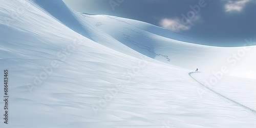 Snowy splendor. Breathtaking winter landscape in majestic mountains. Alpine elegance. Crisp white wilderness with blue sky and snow covered peaks