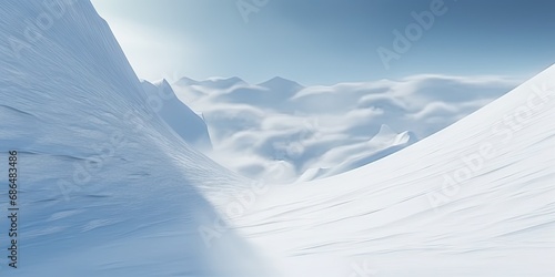 Snowy splendor. Breathtaking winter landscape in majestic mountains. Alpine elegance. Crisp white wilderness with blue sky and snow covered peaks
