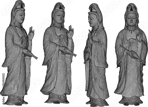 Vector sketch illustration of goddess kuan im statue design