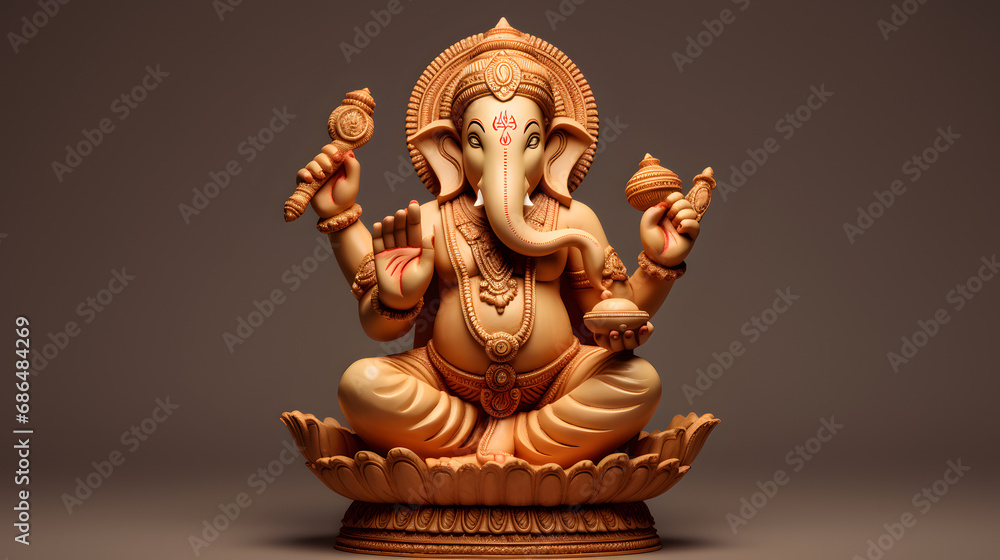 Lord ganesha sclupture isolated on brown background