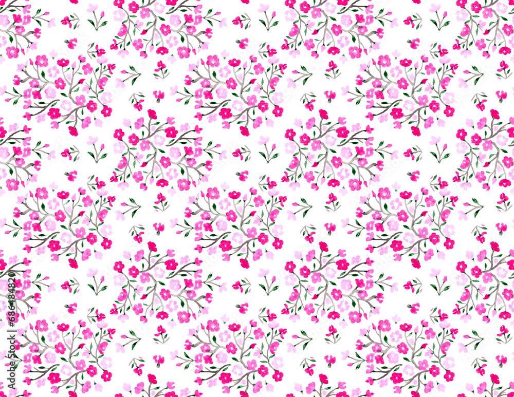 Small Delicate Hand Painted Pink Floral Seamless Tile
