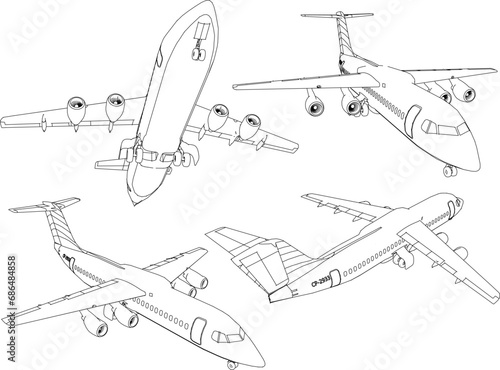 Vector sketch illustration of private jet fleet design