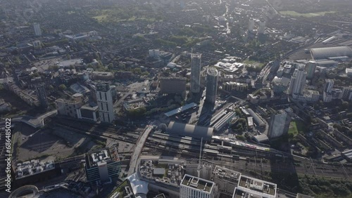 Rising aerial shot over Stratford station photo