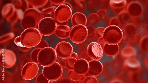 Closeup view of red blood cells flowing inside a human vein  showing the detailed structure and texture of the cells against a dark background.
