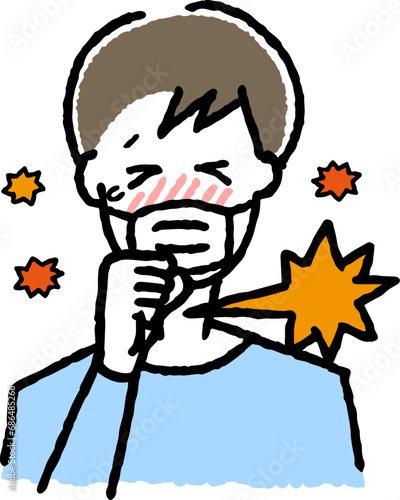 風邪をひいている男性。
