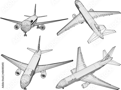 Vector sketch illustration of private airplane design with many passengers