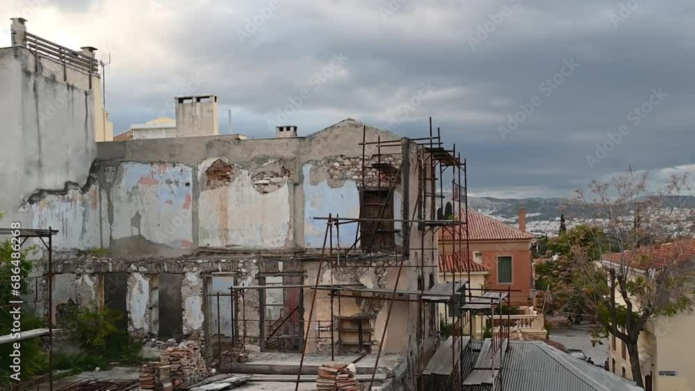 Damaged buildings in Athens, Greece Damaged buildings in Athens, Greece