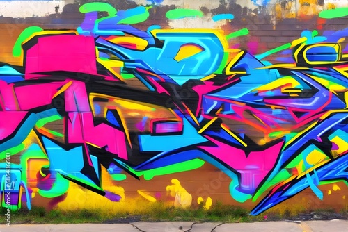 Colorful street art graffiti. Abstract creative drawing fashion colors on the walls of the city