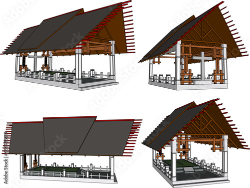 Vector sketch illustration of the architectural design of the sacred ancestral tomb building
