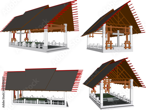 Vector sketch illustration of the architectural design of the sacred ancestral tomb building