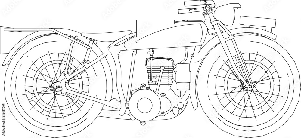 Vector sketch illustration of retro motorbike design