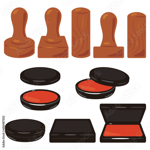 木製の判子と朱肉セット