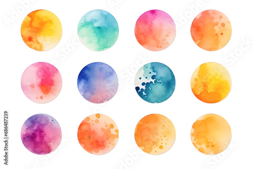 Colorful watercolor stain badge set isolated on white background. generative ai.