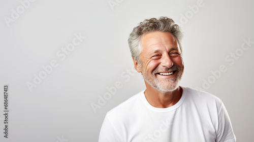 Happy mature man on a solid background photo