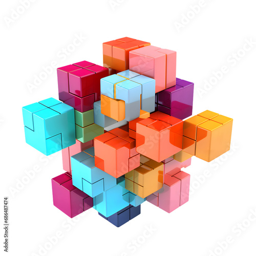 Connected colorful cubes, 3d render isolated on white background. generative ai.