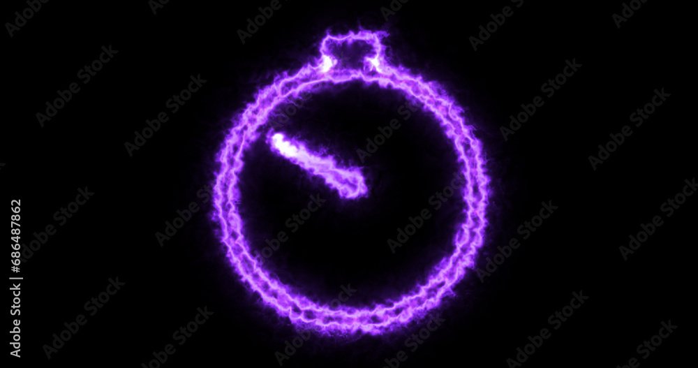 Burning fire-like stopwatch icon motion graphic on a black background. Stopwatch clock animation. Timer stop dial start and stop. Burning fire-like stopwatch icon motion graphic on a black background. Stopwatch clock animation. Timer stop dial start and stop.
