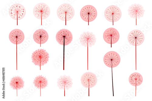 Dandelion Signs Black Thin Line Icon Vector Set isolated on white background. generative ai.