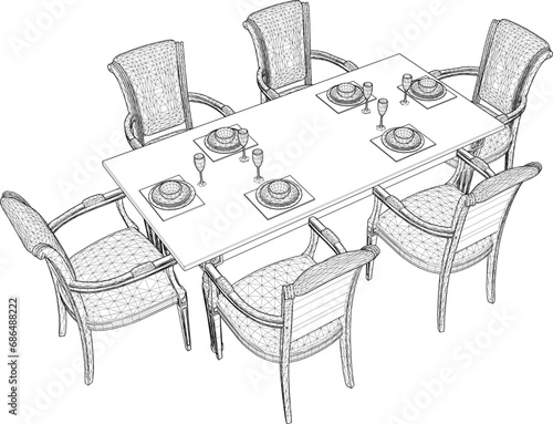 Vector sketch illustration of vintage classic dining table design 