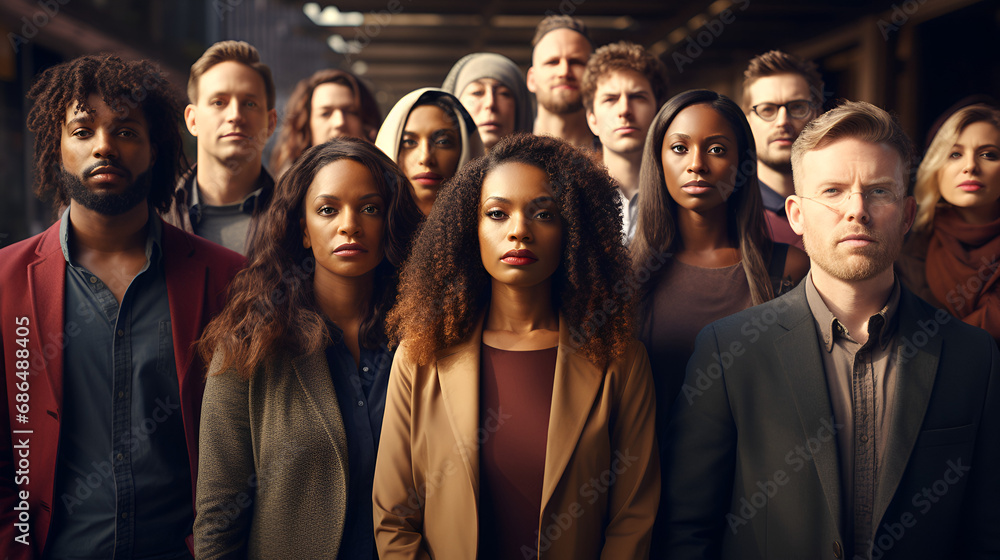 A diverse assembly of people standing side by side, highlighting inclusivity and multiculturalism