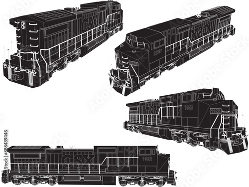 Vector sketch illustration of vintage classic locomotive train design without carriages and passengers