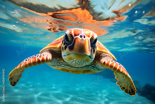 green turtle swimming in the sea © Artworld AI