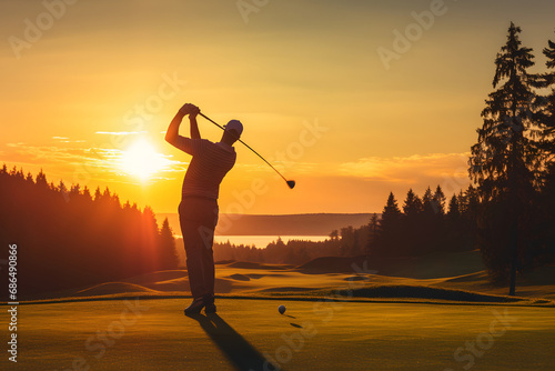 silhouette of a person plaing golf in the morning © Artworld AI