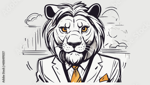 Lion carton character with formal dress vector image. Illustration of cute lion design graphic on the white background