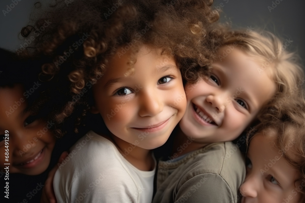 Group of young children gathered together, posing for picture. This image can be used for various purposes Group of young children gathered together, posing for picture. This image can be used for various purposes
