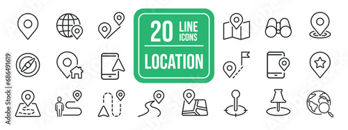 Map location thin line icons. Editable stroke. For website marketing design, logo, app, template, ui, etc. Vector illustration.
