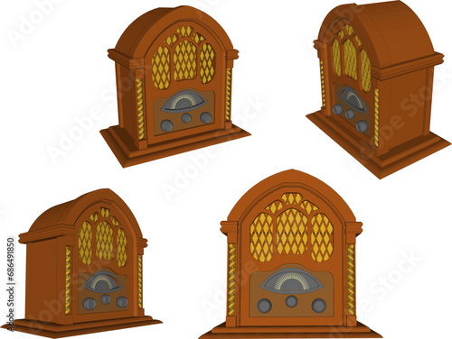 Vector sketch illustration of vintage old radio design