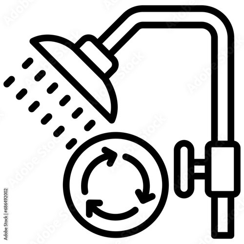 Shower Head Replacement black outline icon, related to plumbing service.