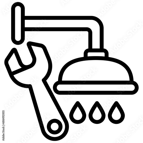 Shower Head Replacement black outline icon, related to plumbing service.