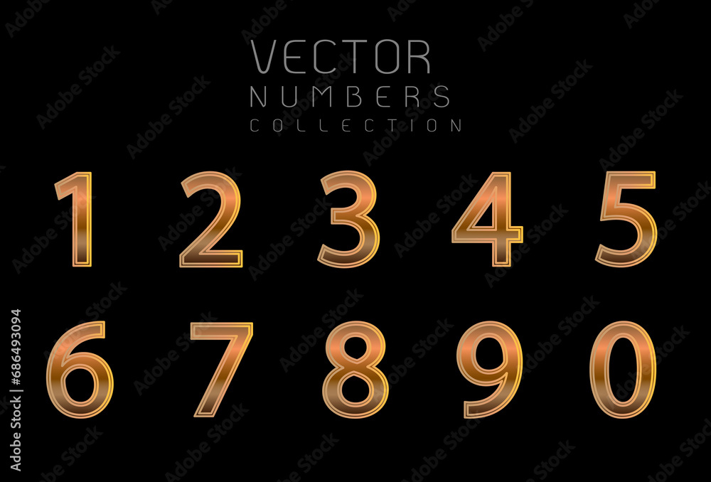 Golden numbers with golden outline. Numbers set vector font alphabet, luxury flat design ; application, creative poster & Party, birthday, celebrate anniversary and wedding. Vector design elements Golden numbers with golden outline. Numbers set vector font alphabet, luxury flat design ; application, creative poster & Party, birthday, celebrate anniversary and wedding. Vector design elements